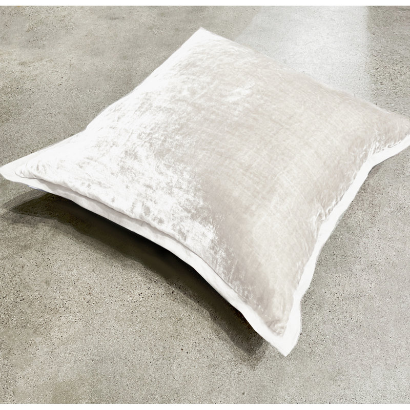 Silk Velvet and Linen Frame Sham, Euro, Creme