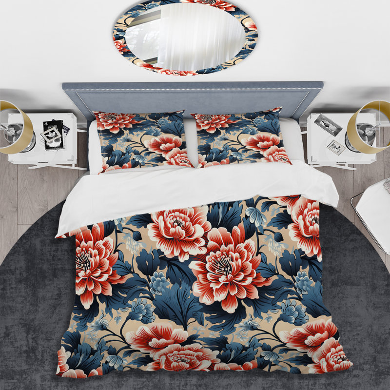 Literie Woodblock Impressions III, Housse de couette pour grand lit et 2 taies décor