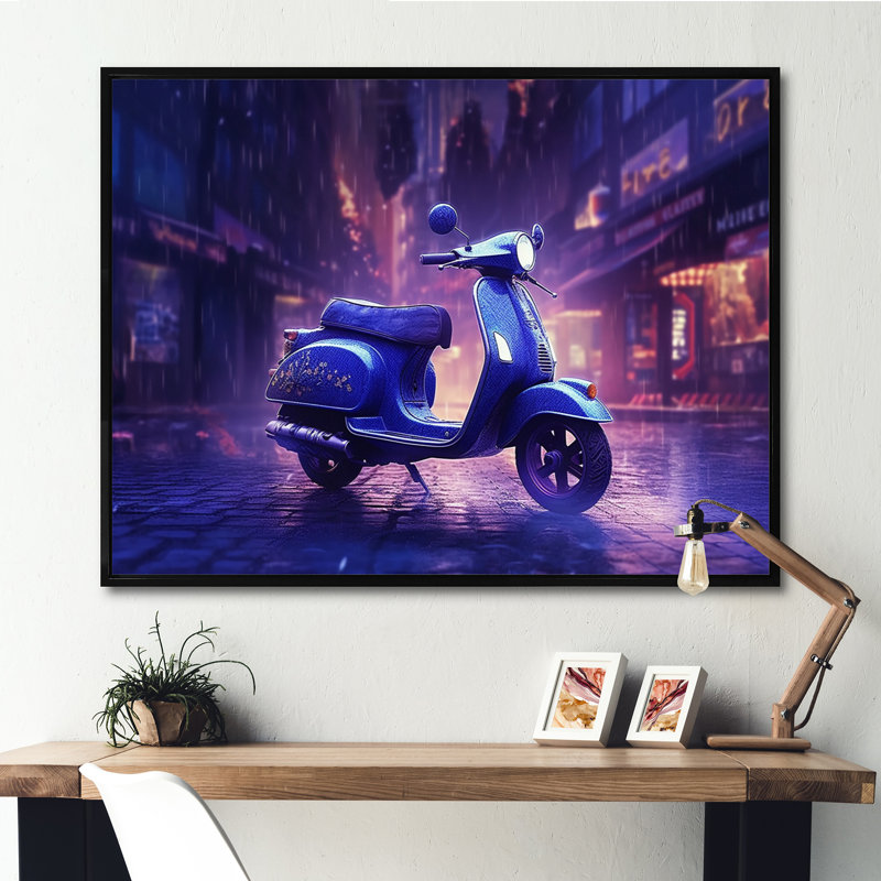 Scooter City Rides II sur impression sur toile, Cadre flottant noir, H 12 po x l 20 po x P 1 po