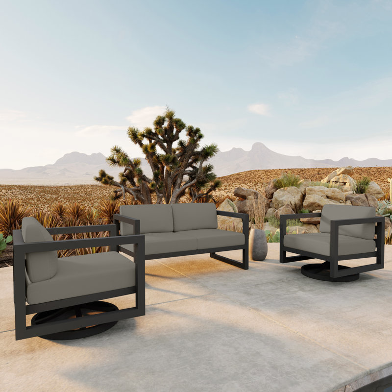 Avion 3 Piece Loveseat Set With Swivel, Canvas Charcoal Sunbrella® Canvas, Slate