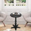 Petite table de bout ronde de 15,75 po, tables basses à piédestal en bois, table de chevet d'appoint rétro pour le salon, la chambre à coucher et le vestibule (noir)
