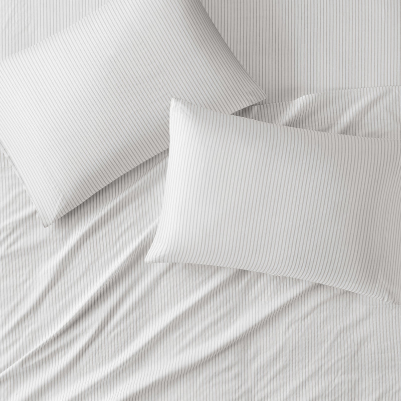 King Gray Stripe Cotton Percale Sheet Set