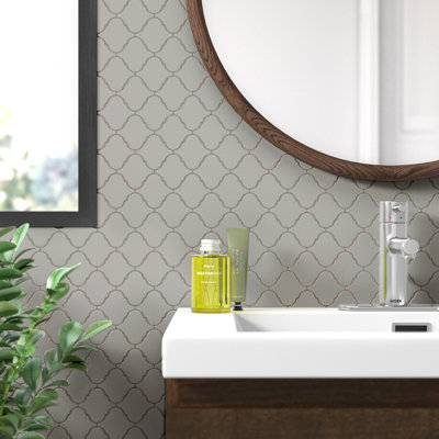 Segment Stone 11 in. x 12.5 in. Glossy Porcelain Arabesque Pattern Floor and Wall Tile