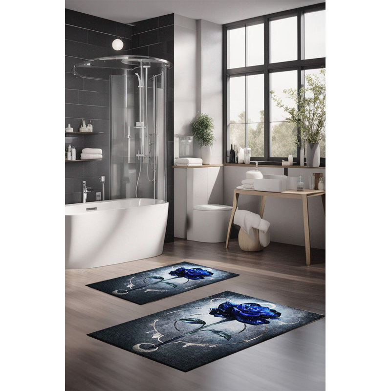 Ensemble de tapis de bain de luxe Eakly (2 pièces), 100% polyester, 16,0 x 23,6 pouces et 23,6 x 39,4 pouces | Conception antibactérienne antidérapante, hauteur de poils de 0,3 po | Lavable à la machine, durable et facile à nettoyer | Idéal pour la décoration de salle de bain