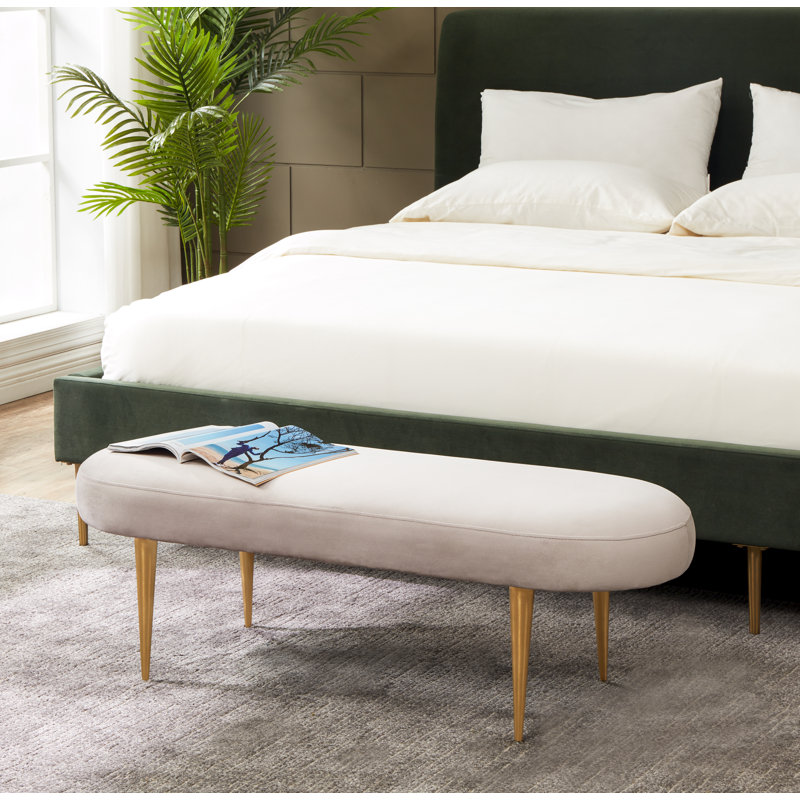 Banc rembourré Jalinqua, Velours taupe pâle