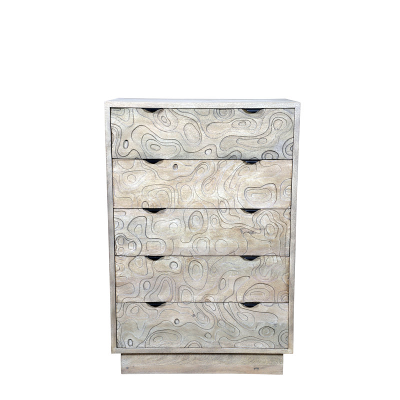 5-drawer Carved Solid Wood Chest, White