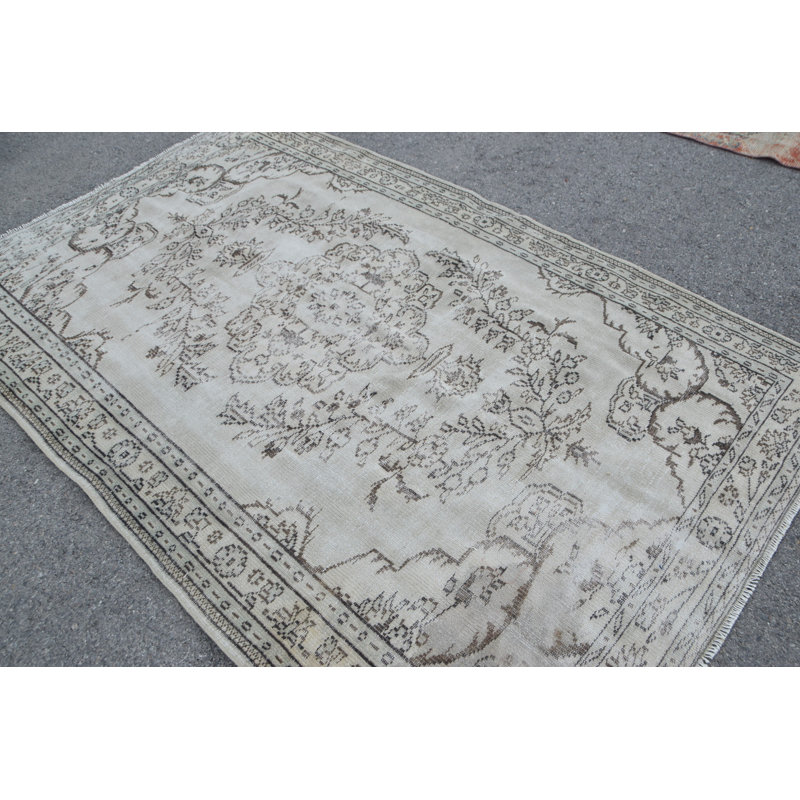 Tapis turc Oushak vintage fait à la main beige - Grand tapis idéal pour la chambre à coucher ou le salon 7477