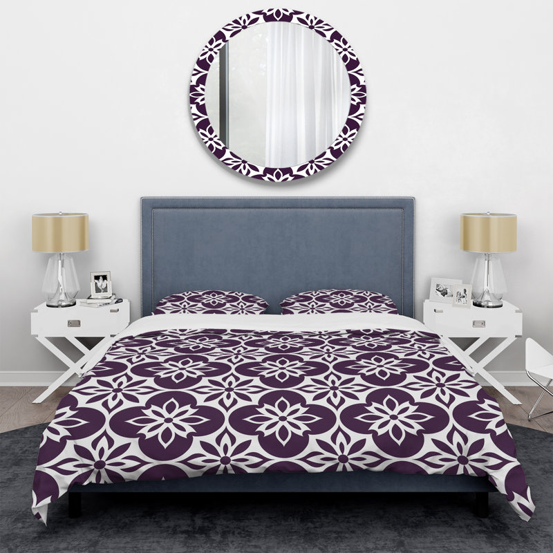 Ensemble de housse de couette moderne mauve blanc damassé Elegance X, Housse de couette très grand et 2 très grandes t