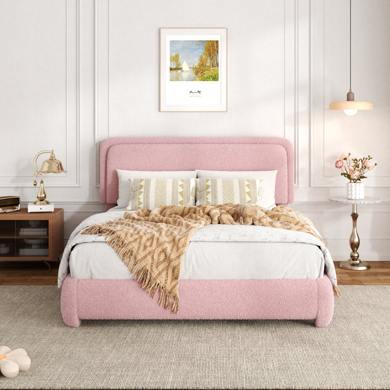 Base de lit tapissier avec tête de lit Haden, King, Rose