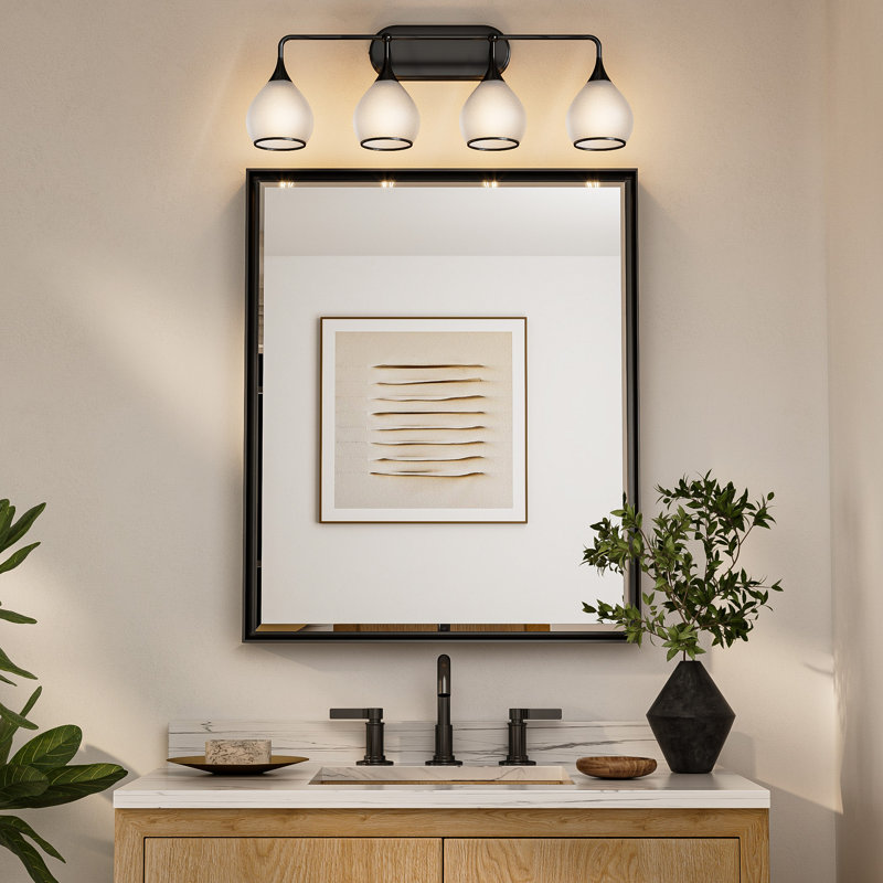 Phares à miroir à intensité variable avec cadre en métal, Noir mat, 4 lumières