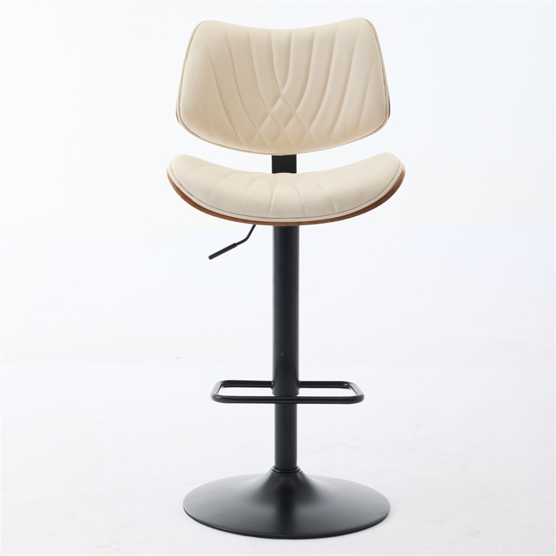 Tabourets de bar en bois cintré de style Mid-Century à hauteur de comptoir ajustable et rembourrés en cuir noir, pivotant à 360 ° pour îlot de cuisine / salle à manger / café, 1 chaise / 1 carton