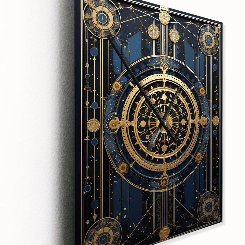 Ancienne sceau antique en or et bleu II - horloge murale moderne géométrique, Petit