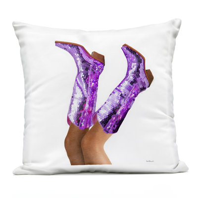 Purple Glam Cowgirl Boots Design by Amanda Greenwood Outdoor Printed Pillow