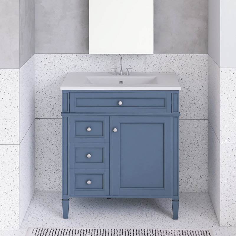 Meuble-lavabo de 30 po avec lavabo supérieur et tiroir basculant, 30", Bleu