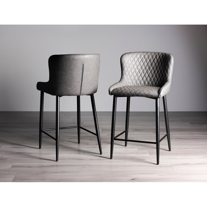 Mireille Upholstered Adjustable Height Counter Stool with Metal Frame, Black, Dark Grey
