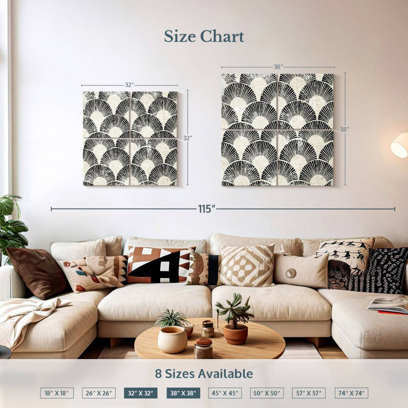Blanc art déco I, H 32 po x l 32 po