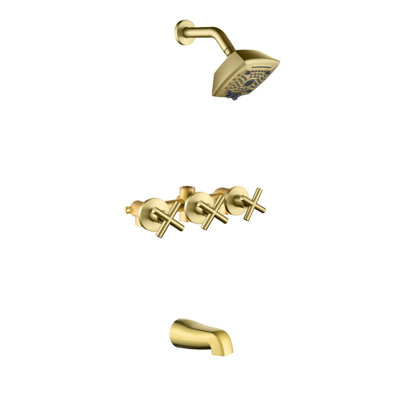 Wall Mount Shower System With Tub Spout 5 Inch Shower Faucet Set Brass 3 Handle Shower Trim Kit With Rough-In Valve