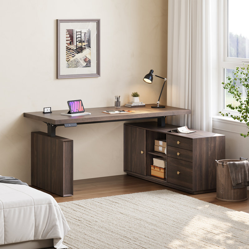 Bureau debout électrique à hauteur ajustable, bureau d'ordinateur en L avec 3 tiroirs et contrôleur de mémoire pour la maison et le bureau