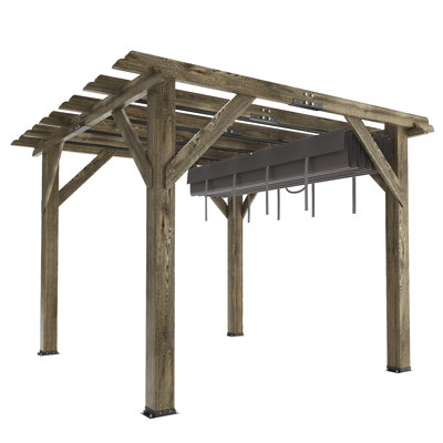 10' x 12' Wood Pergola with Retractable Canopy, Solid Structure Outdoor Pergola for Patio, Deck, Backyard, and Garden