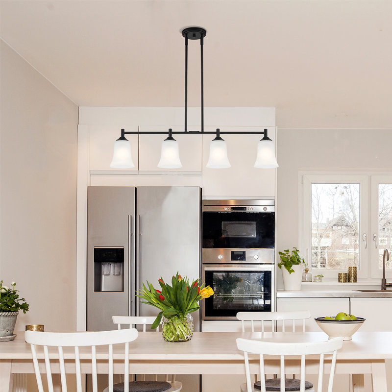 Luminaire suspendu linéaire à 4 lumières pour îlot de cuisine Alies, Noir mat