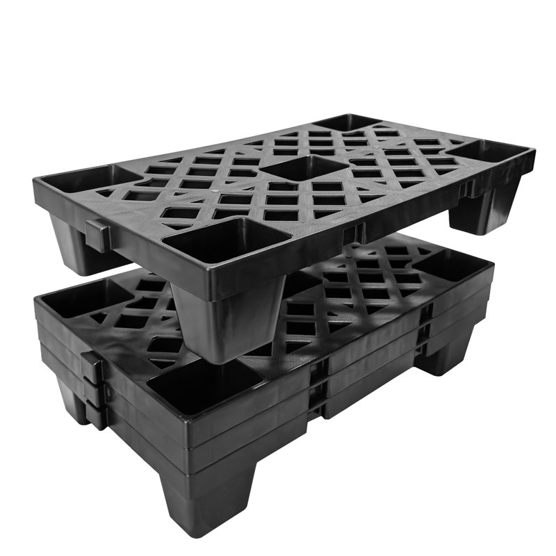 Ensemble de 6 palettes en plastique PEHD emboîtables et empilables - paquet de 6, tuiles de plancher ventilées interconnectées 19,7 po x 11,8 po x 3,9 po pour garage, entrepôt, rangement de sous-sol - noir, ensemble de 6 pièces en noir