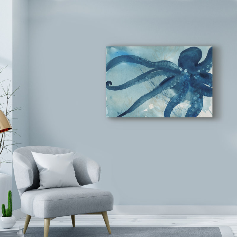 « octopus water color 1 », reproduction de peinture à l’acrylique sur toile tendue, H 12 po x l 19 po x P 2 po