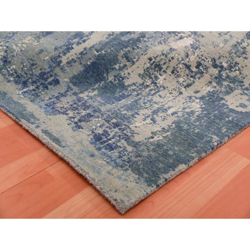 12'x12' Grotto Blue Abstract Design Silk and Wool Hand Knotted Square Rug EA1EE4C97DF546D0A265B330285F59CB