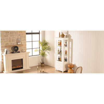 71'' Freestanding Upholstered Display Cabinet With 180 Panoramic View, Glass Door, 2 Storage Drawers, Wine Cabinet, Adjustable Shelves, 5 Colors Led Ceiling For Kitchen Decoration - White , View Bar