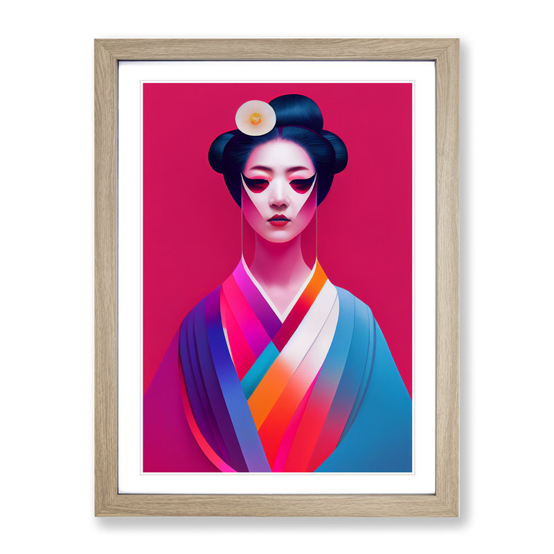 Geisha A Colour No.2 - Single Picture Frame Print, 34cm H x 25cm W x 2cm D, Oak