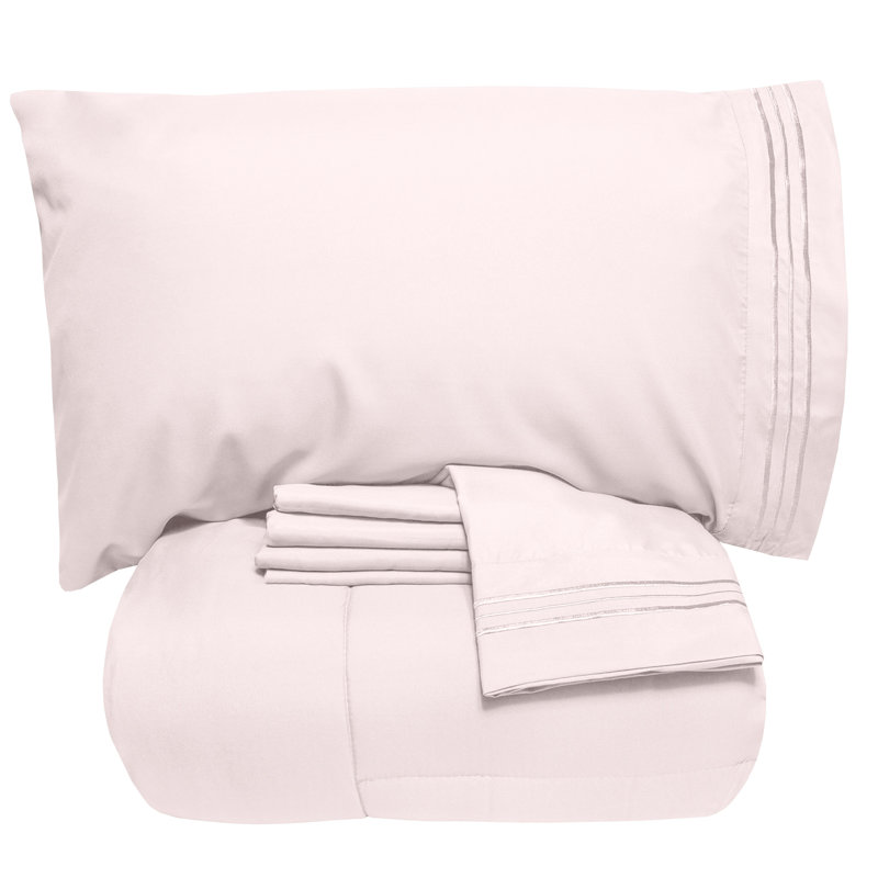 Ensemble d'édredon et de draps toutes saisons 4 pièces / 6 pièces de couleur unie par Sweet Home Collection, Rose pâle