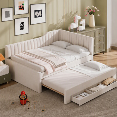 3-Drawers Upholstered Daybed with Trundle