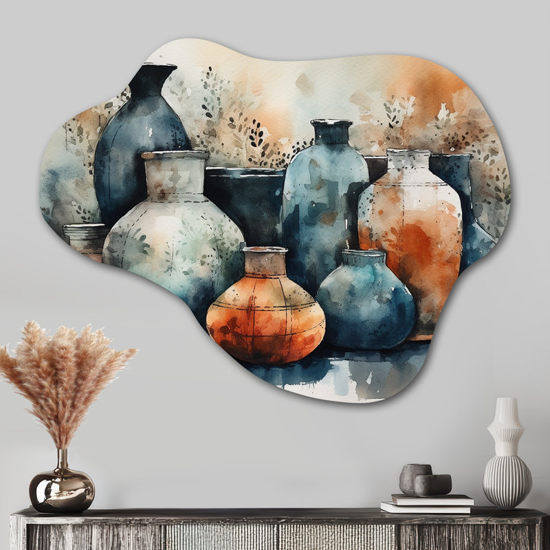 Art mural bleu et orange, art mural Boho Pottery II - nuage Boho Pottery, H 27 po x l 35 po