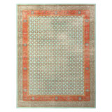 Distressed Homage Hand Knotted Wool Geometric Area Rug in Blue, Red, Beige, Orange