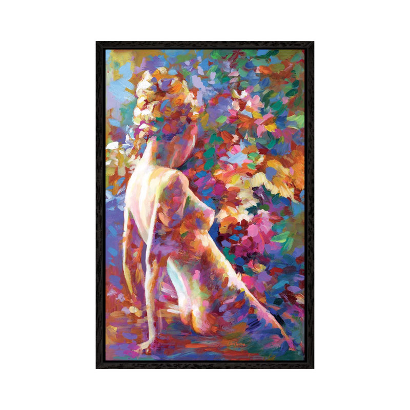 Lady Flower by Leon Devenice - Floater Frame Print on Canvas, Black Framed