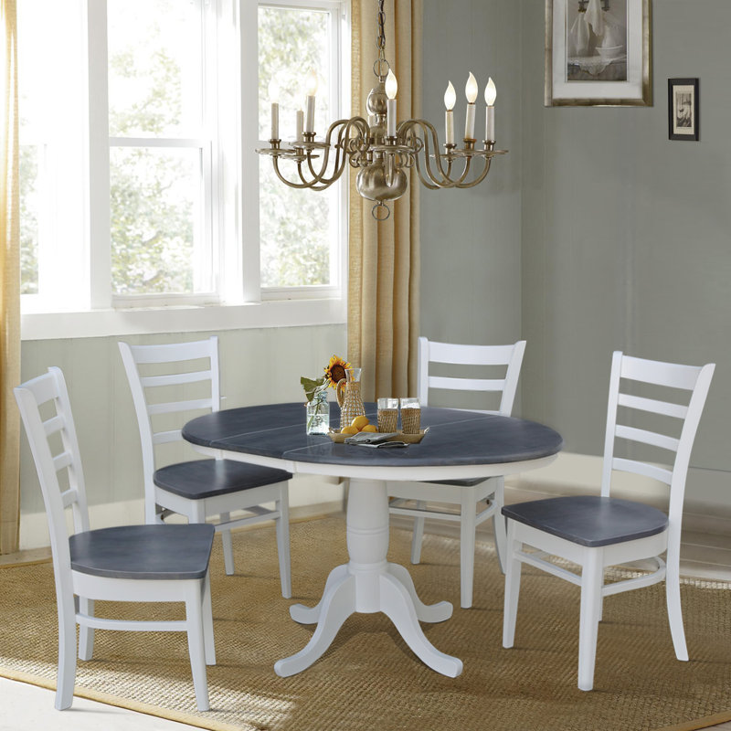 Echols Extendable Solid Wood Dining Set, Heather Gray/White, 5