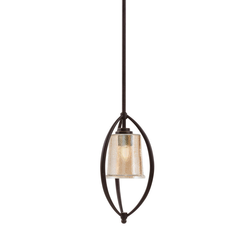 Suspension Albreda Stem Hung Mini présentée en fini granit foncé avec verre ambré bullé de 13,3 cm (5,25 po).