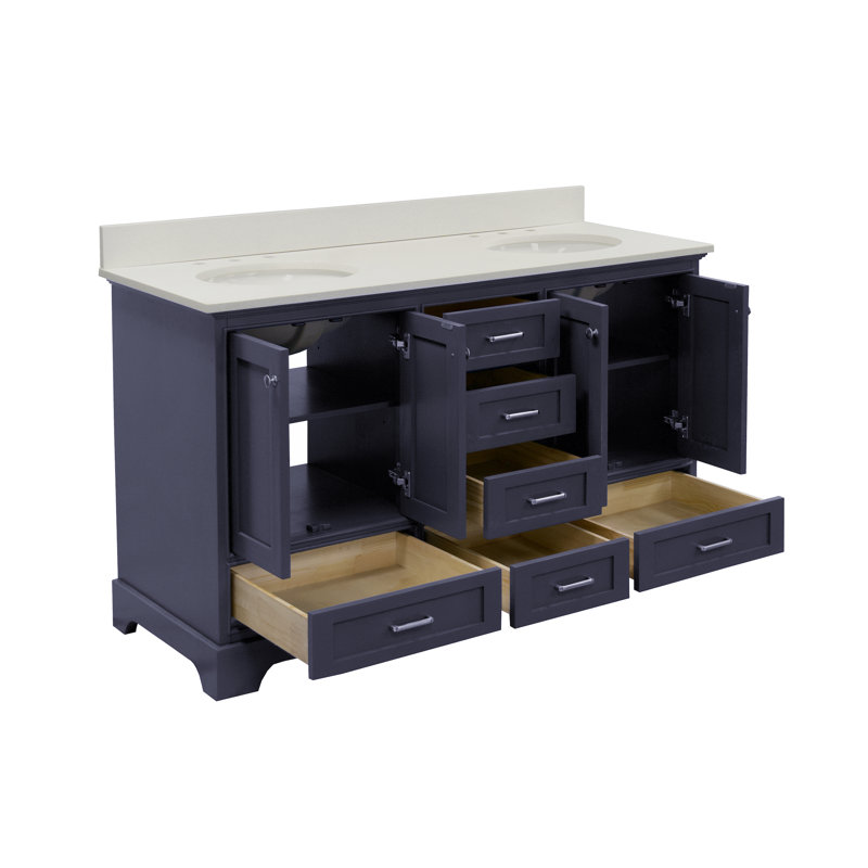 Larosa 60'' Double Bathroom Vanity with Top, Marine Gray, Quartz