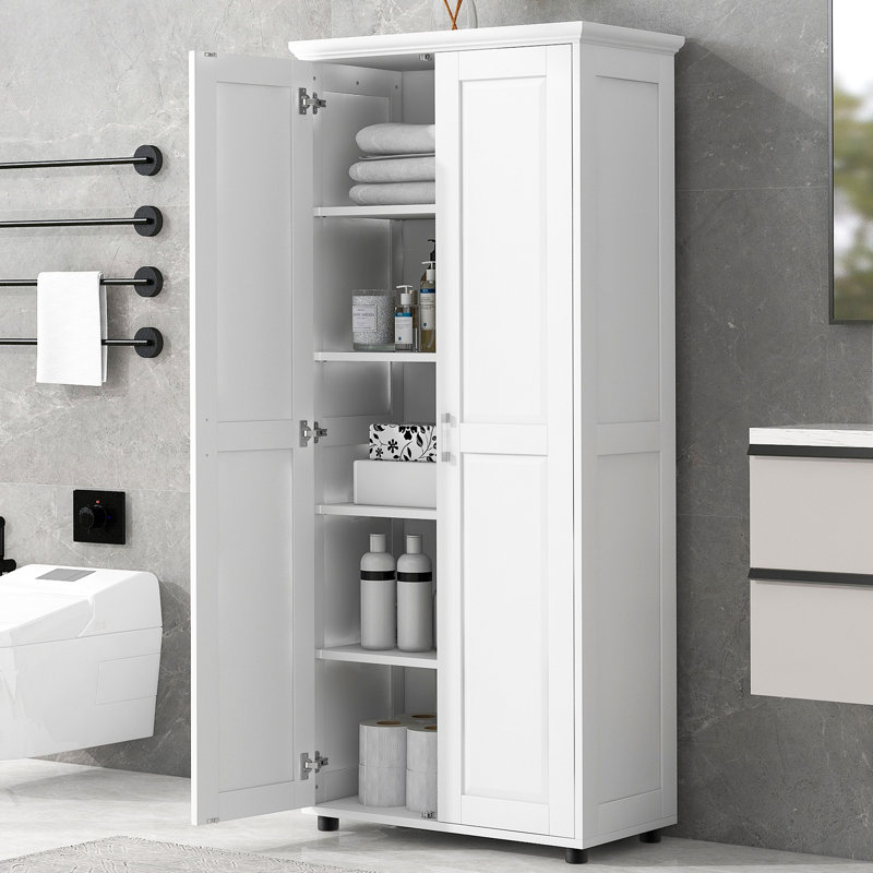 Tall Bathroom Storage Cabinet With Two Doors, White
