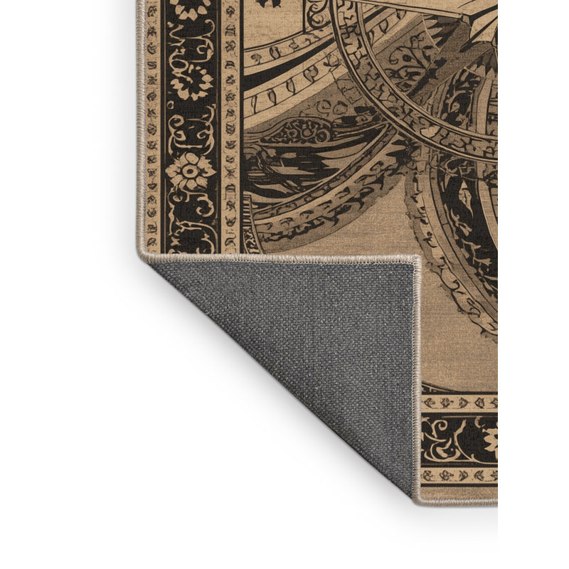 Tapis oriental doux et moelleux en boussole aimantée à motif boussole classique beige, 5 x 8