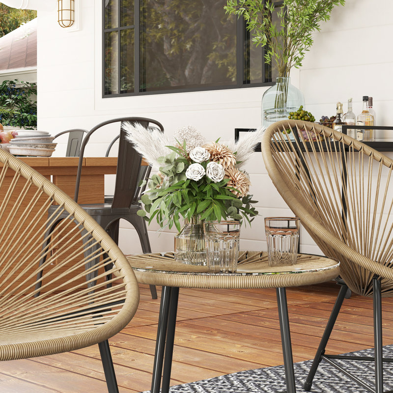 Ensemble bistro 3 pièces en osier avec chaises Acapulco