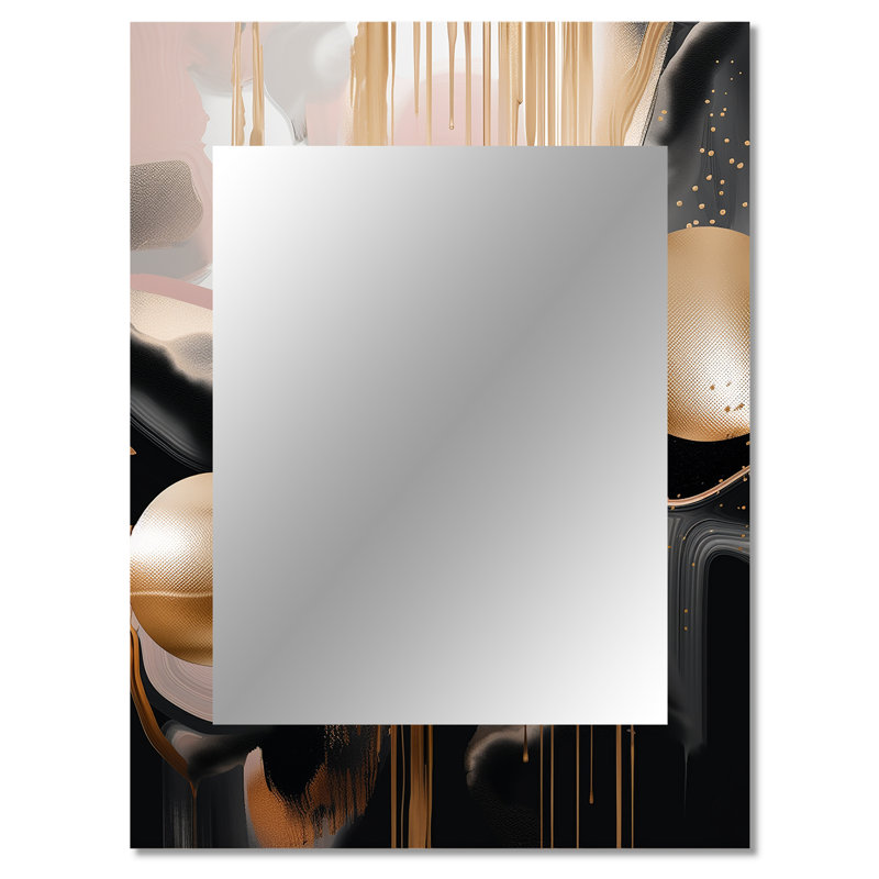 Gold And Black Marble Expression II - Marble Mirror, Gold Decorative Wall Mirror, Printed Metal Art, 40" x 30"