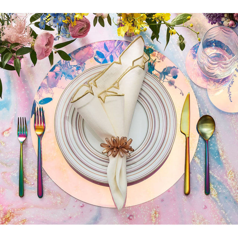 Divot Linen Napkin, White/Gold