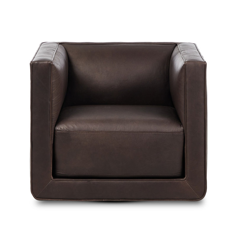 Phillip Swivel Chair-Delta Tweed, Heirloom Cigar Genuine Leather