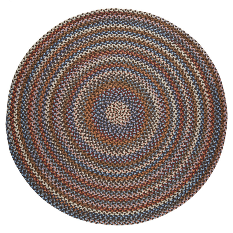 Tapis beige / vert / bleu en laine tressé à la main Ato, Rond 4 pi