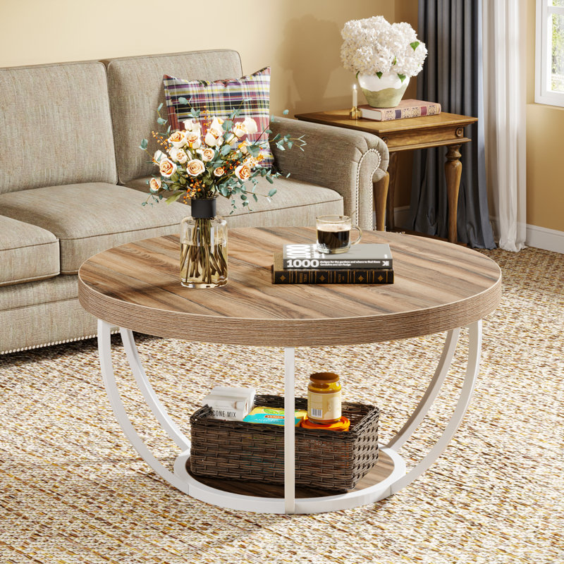 Floor Shelf Coffee Table, Beige, White