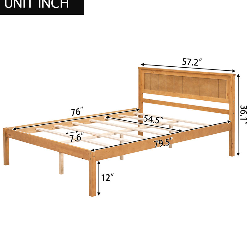Lit plateforme en chêne pour lit double avec tête de lit et support - lattes de bois, aucun sommier requis dans l'écurie