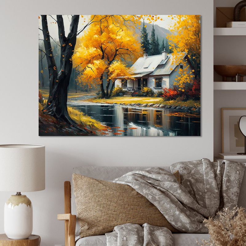 Millwood Pines Cabin In The Woods In Fall On Canvas Print | Wayfair