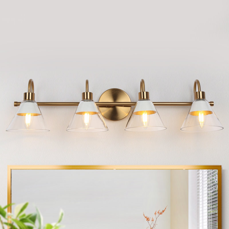 Luminaire de salle de bain 4 lumières à intensité variable avec abat-jour en verre