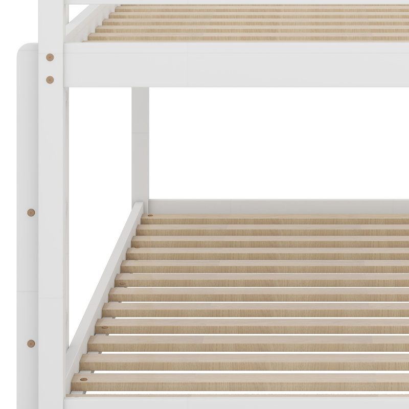 Lit superposé en bois massif avec échelle, Blanc