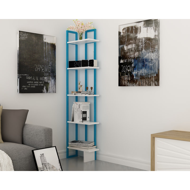 Alica 180cm H x 45.2cm W Corner Bookcase, Blue/White